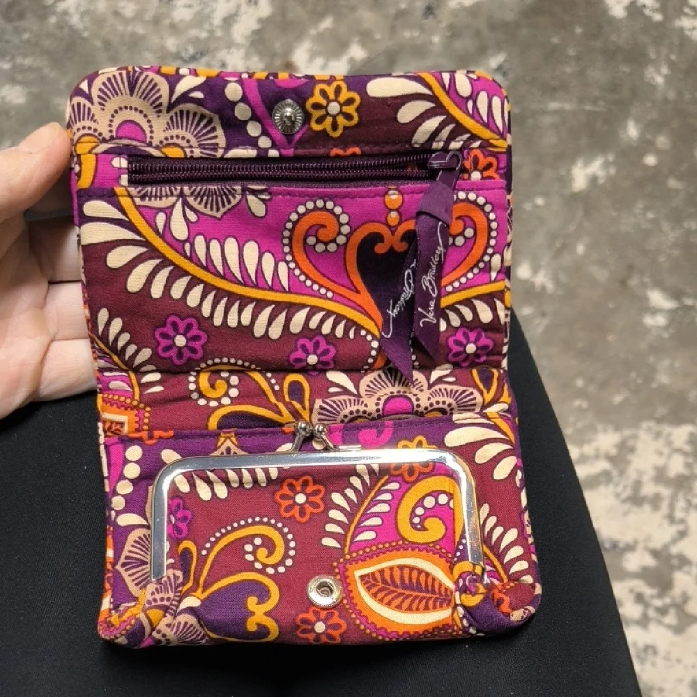 Vera Bradley Purple Floral Quilted Wallet with Pink and Yellow Accents - Picture 2 of 2